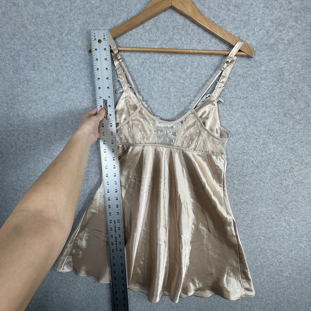 Flora Champagne Satin Chemise Slip Dress Size M Lace Trim V-Neck Babydoll Fairy - Picture 9 of 11